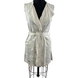 Anthropologie Elevenses White Sleeveless Tie Waist Wrap Mini Dress Pockets S